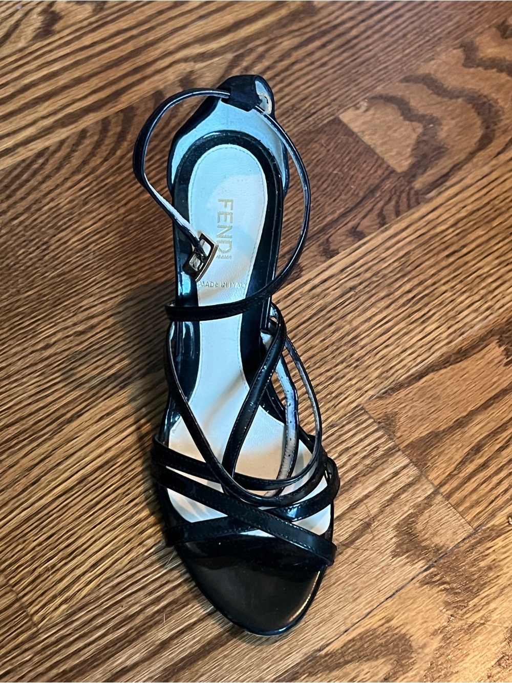 Fendi Black Patent Leather Strappy Stiletto Sandal Black Size 37 1/2